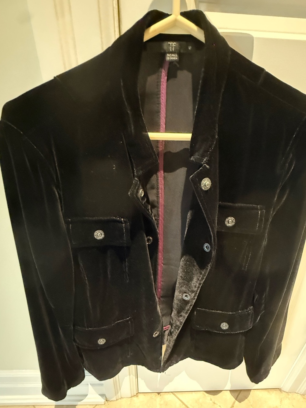 Teenflo Black Velvet Blazer with Button Pockets